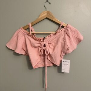 French‎ Kiss Crop Top Pink Key Hole Smocked Back Size Small